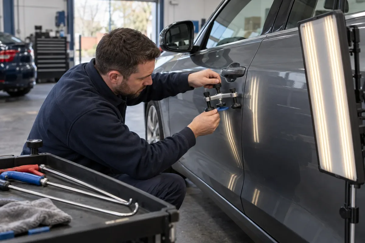 Paintless dent removal work